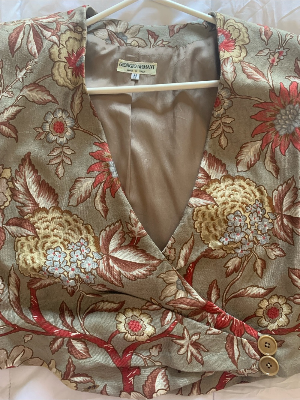 Giorgio Armani Women’s 44 (10) Floral Linen/Cotton Cropped Wrap Jacket Vintage